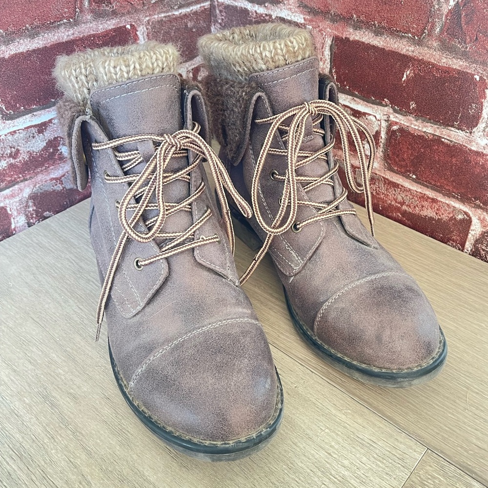 Fall Lace up Bootie with knit ankle.